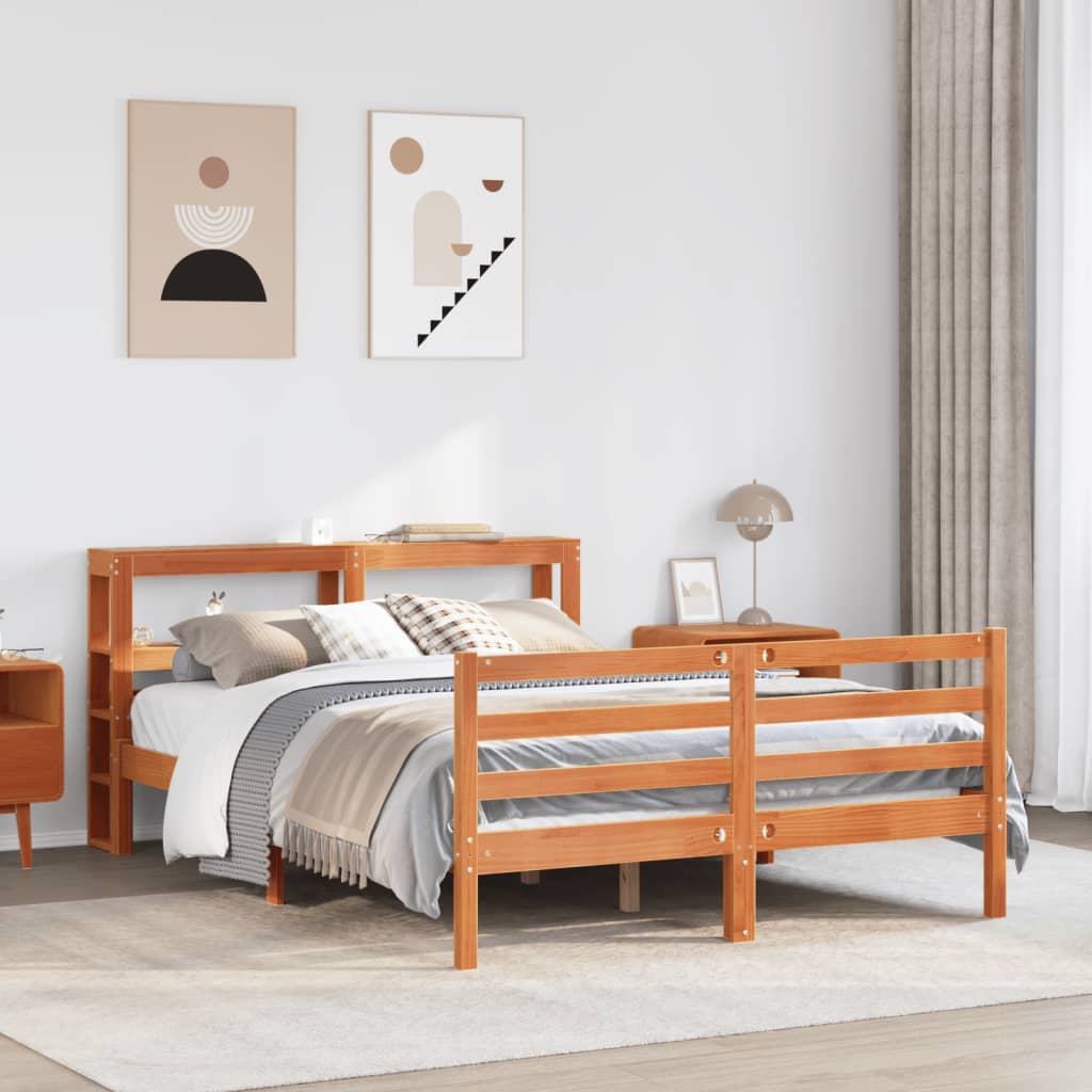 Vetonek Estructura de cama sin colchón madera maciza marrón 135x190 cm