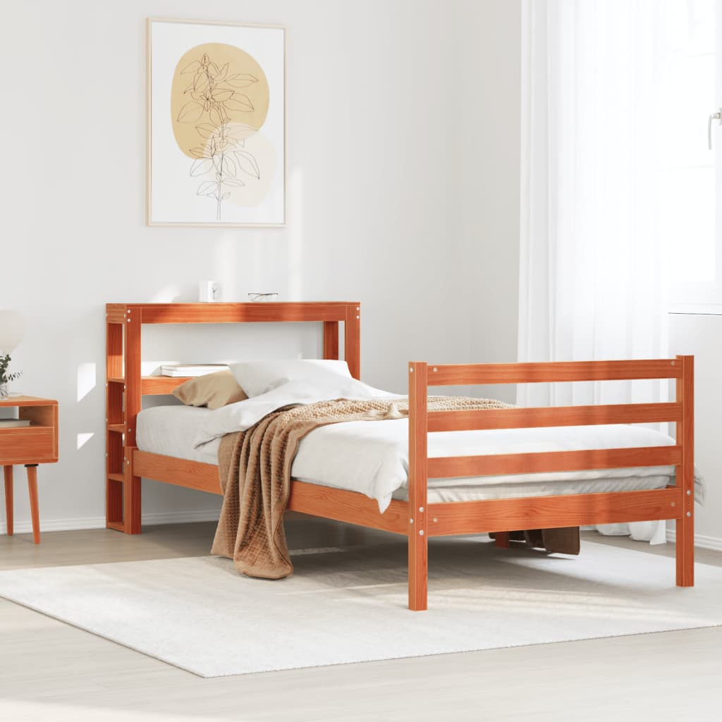 Vetonek Estructura de cama sin colchón madera de pino marrón 90x200 cm