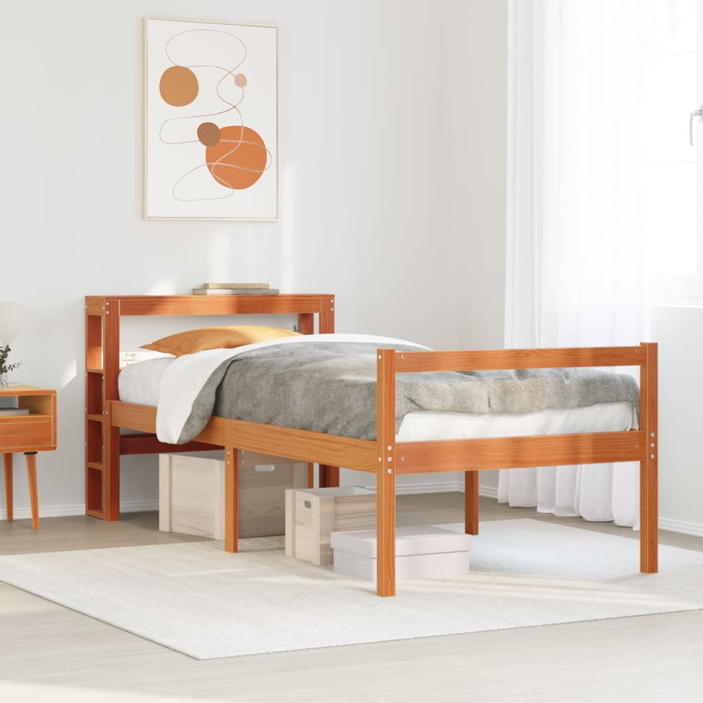 Vetonek Estructura cama con cabecero madera pino marrón cera 75x190 cm