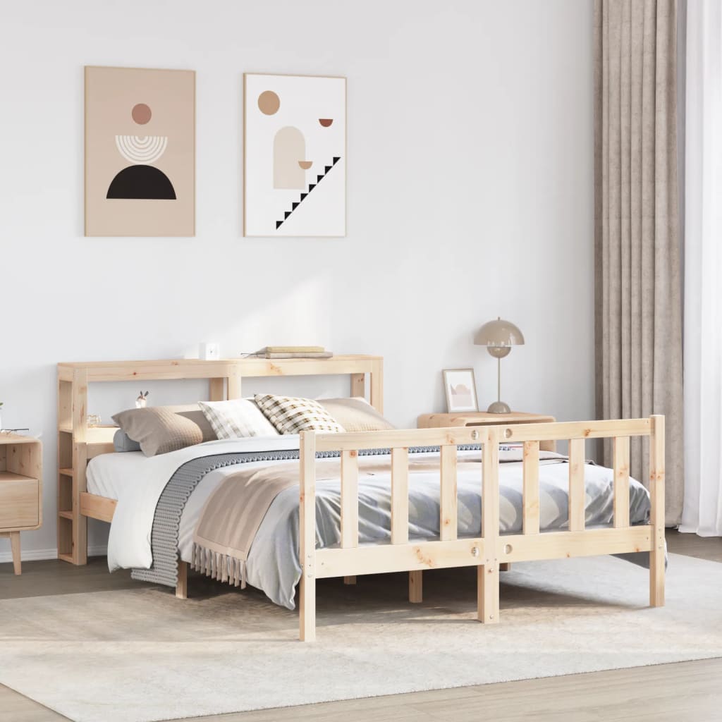 Vetonek Estructura de cama sin colchón madera maciza de pino 135x190 cm