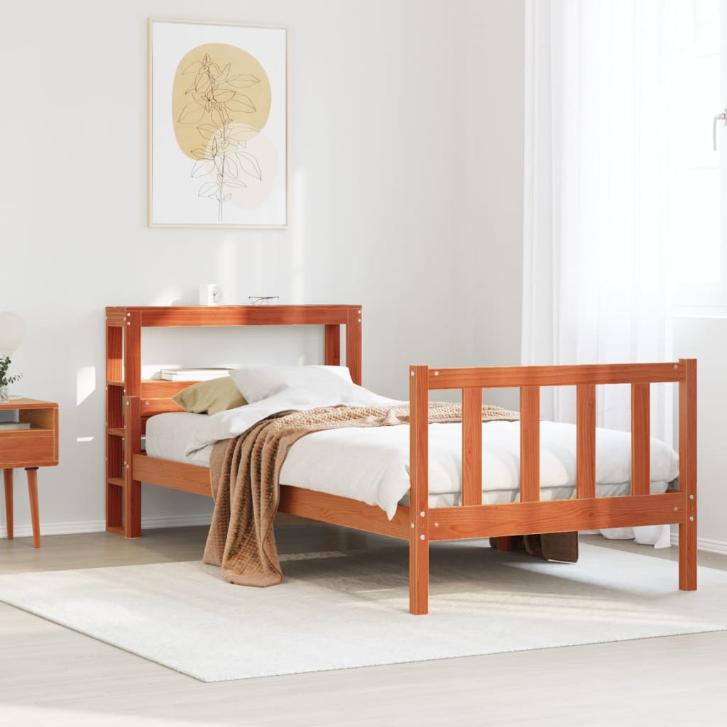 Vetonek Estructura cama con cabecero madera pino marrón cera 75x190 cm