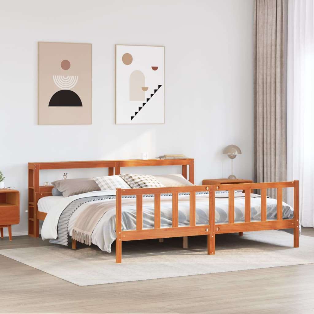 Vetonek Estructura cama con cabecero madera pino marrón cera 180x200 cm