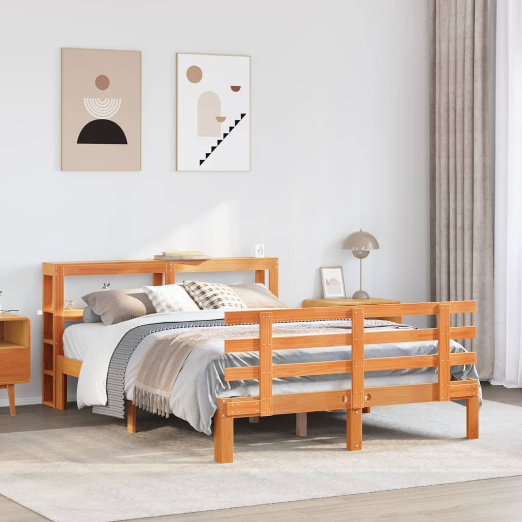 Vetonek Estructura cama con cabecero madera pino marrón cera 120x190 cm