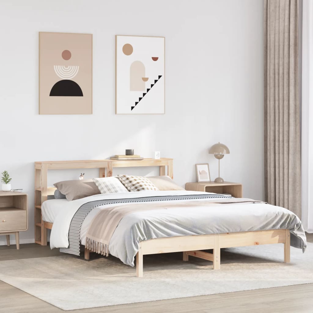 Vetonek Estructura de cama sin colchón madera maciza de pino 135x190 cm