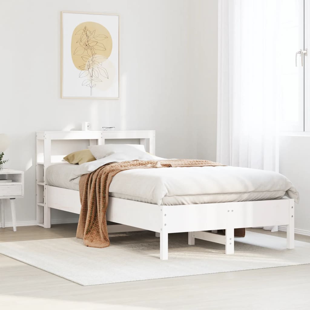 Vetonek Estructura de cama sin colchón madera maciza blanca 120x190 cm