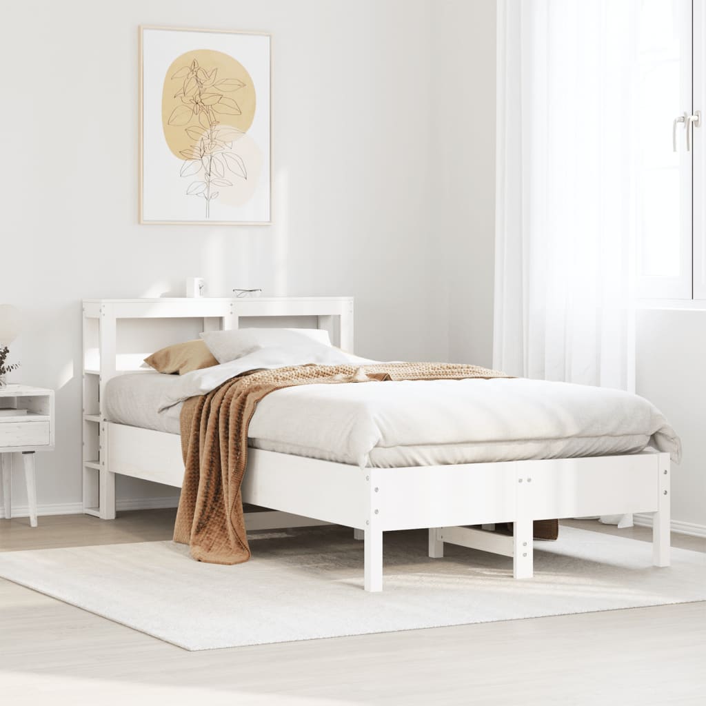 Vetonek Estructura de cama sin colchón madera maciza blanca 75x190 cm