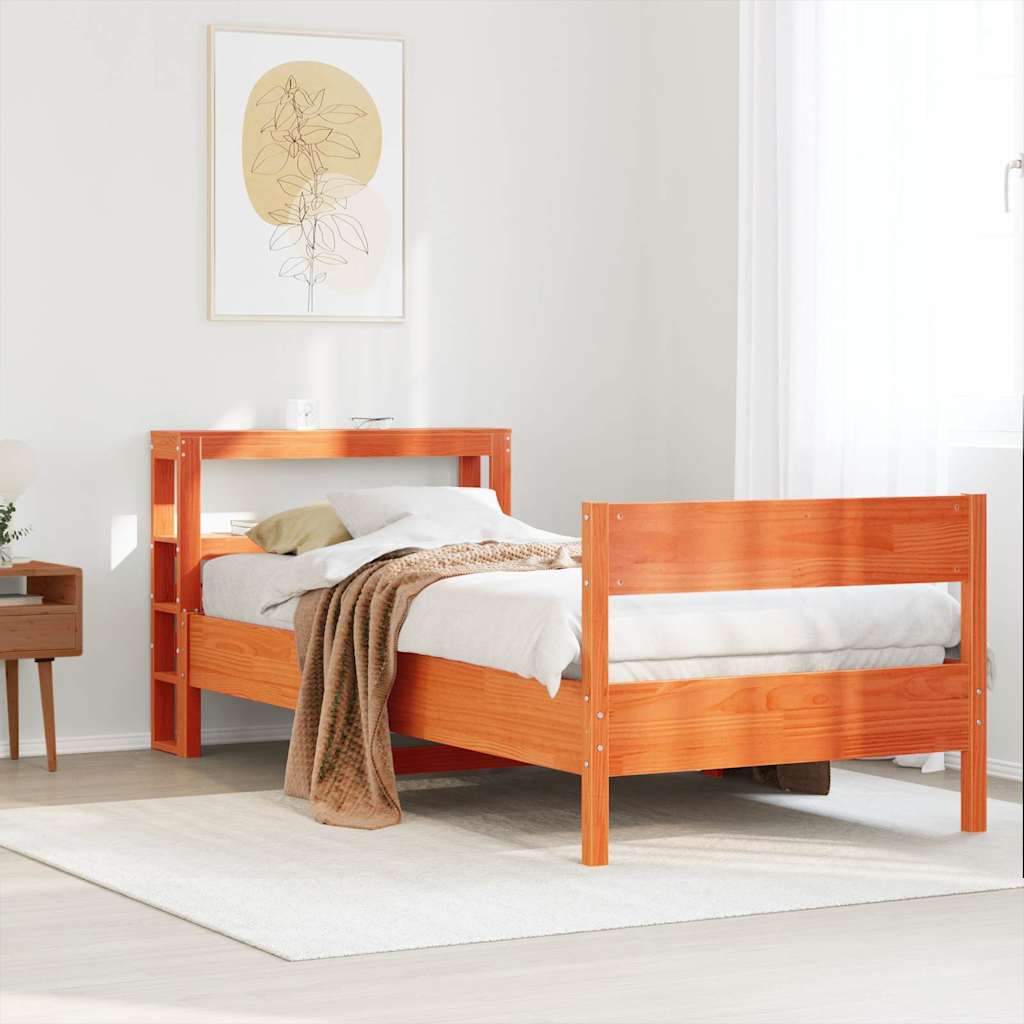 Vetonek Estructura de cama sin colchón madera de pino marrón 90x200 cm