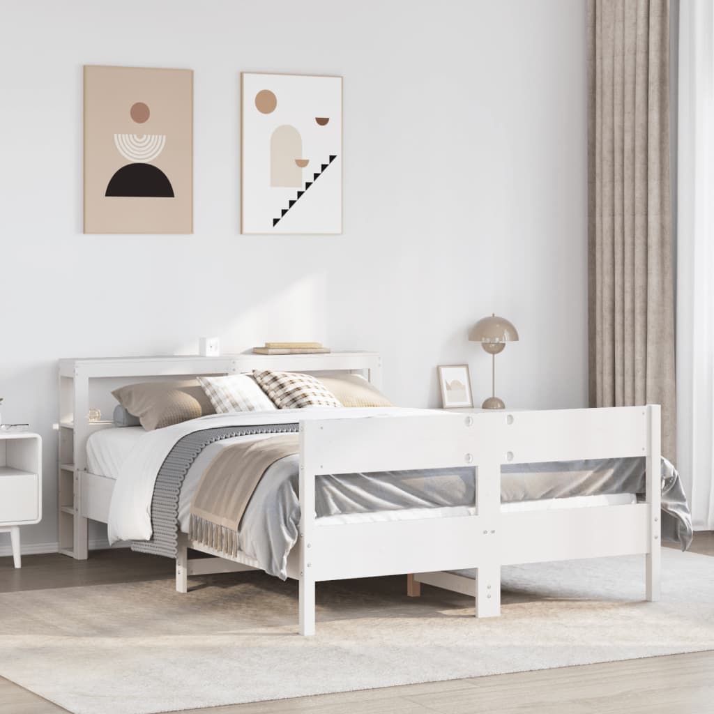 Vetonek Estructura de cama sin colchón madera de pino blanco 135x190 cm