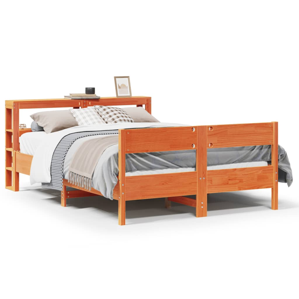 Vetonek Estructura de cama sin colchón madera maciza marrón 135x190 cm