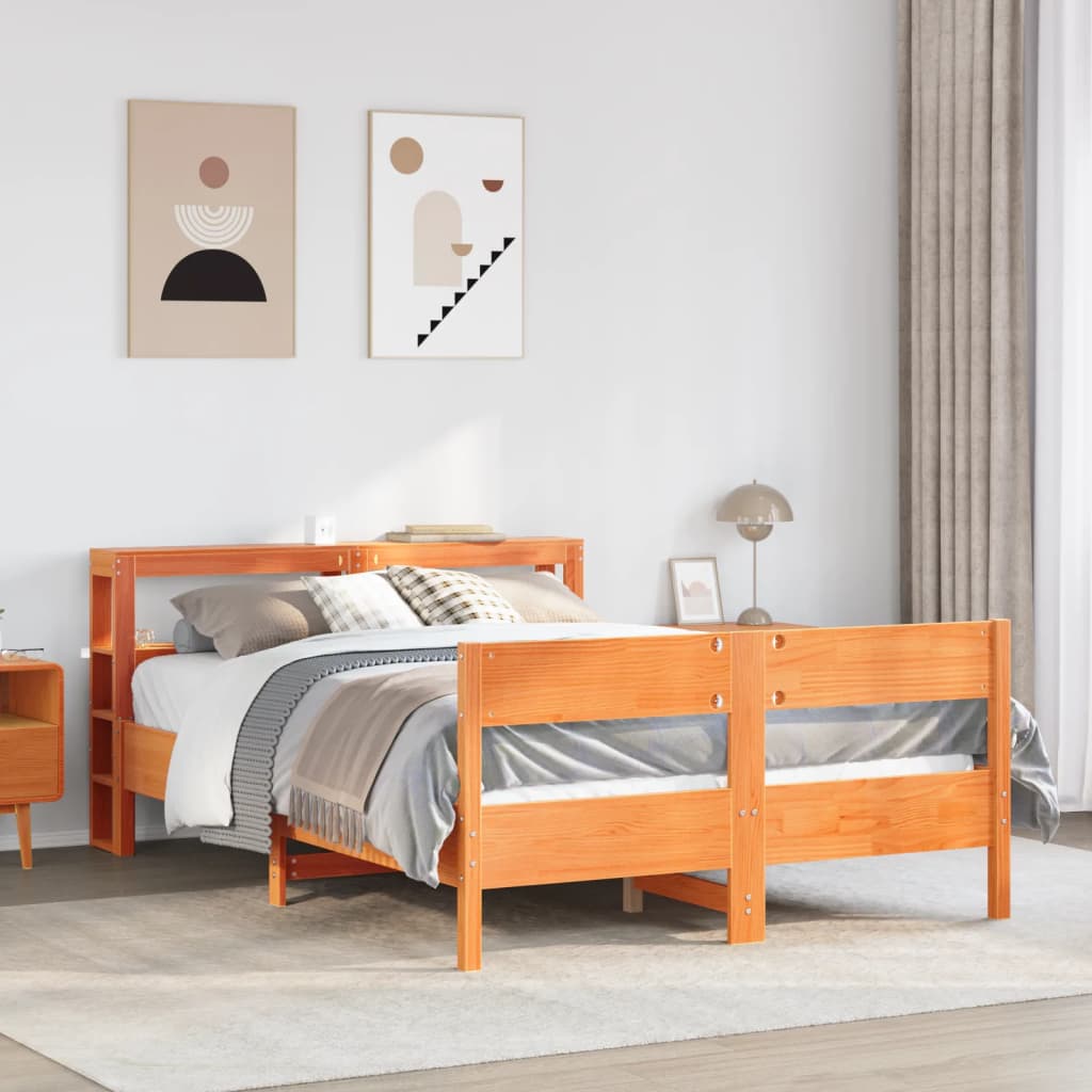 Estructura de cama sin colchón madera maciza marrón 135x190 cm v4595 Vetonek