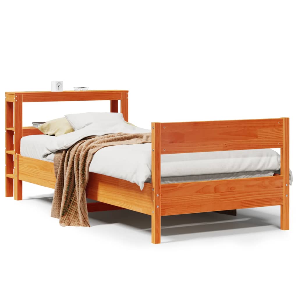 Vetonek Estructura de cama sin colchón madera maciza marrón 75x190 cm
