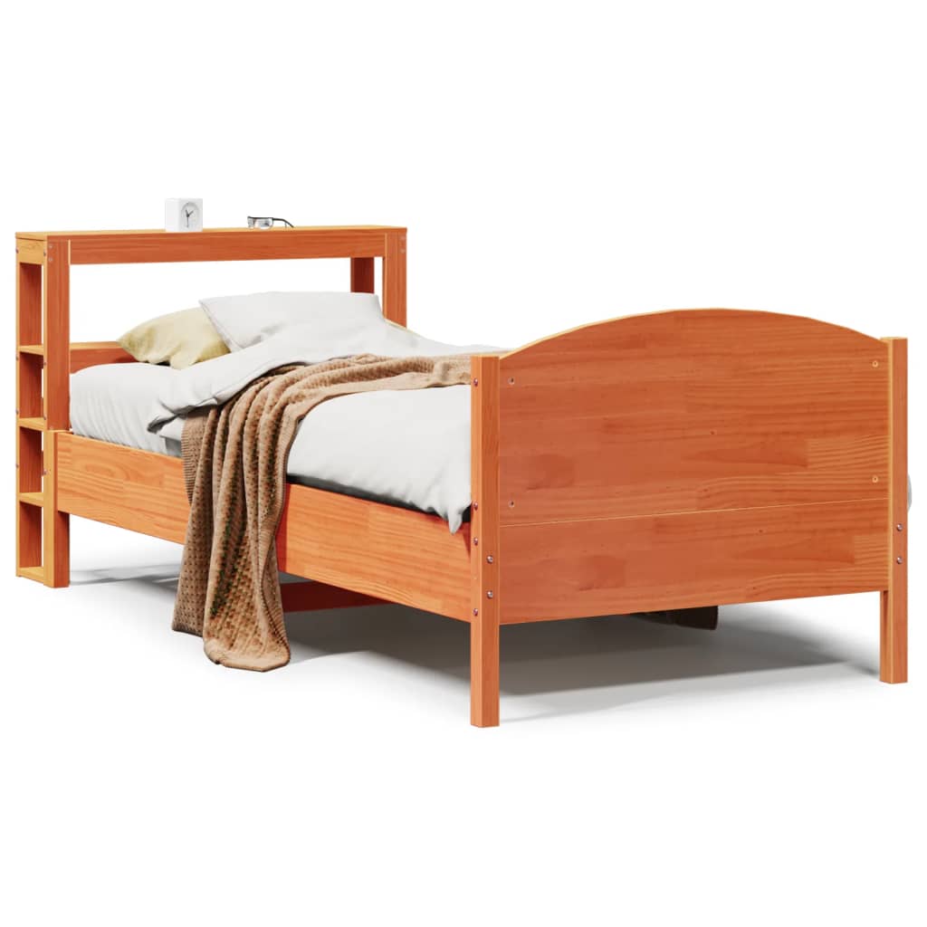 Vetonek Estructura de cama sin colchón madera maciza marrón 75x190 cm
