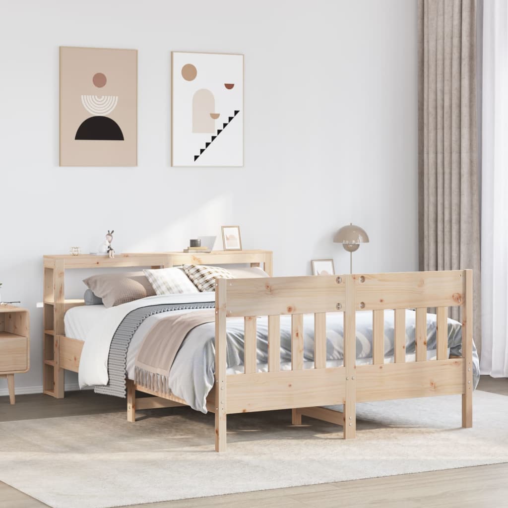 Vetonek Estructura de cama sin colchón madera maciza de pino 135x190 cm