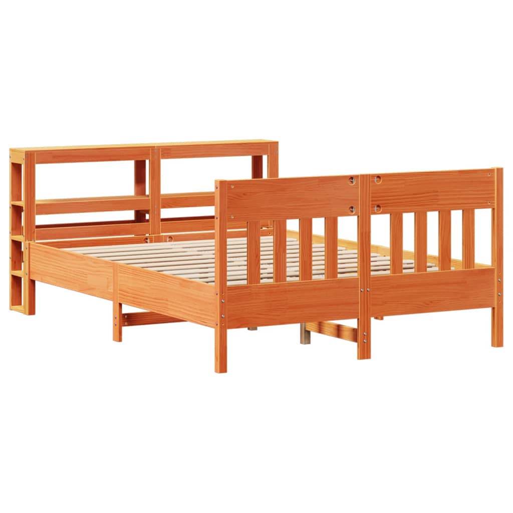 Vetonek Estructura de cama sin colchón madera maciza marrón 135x190 cm