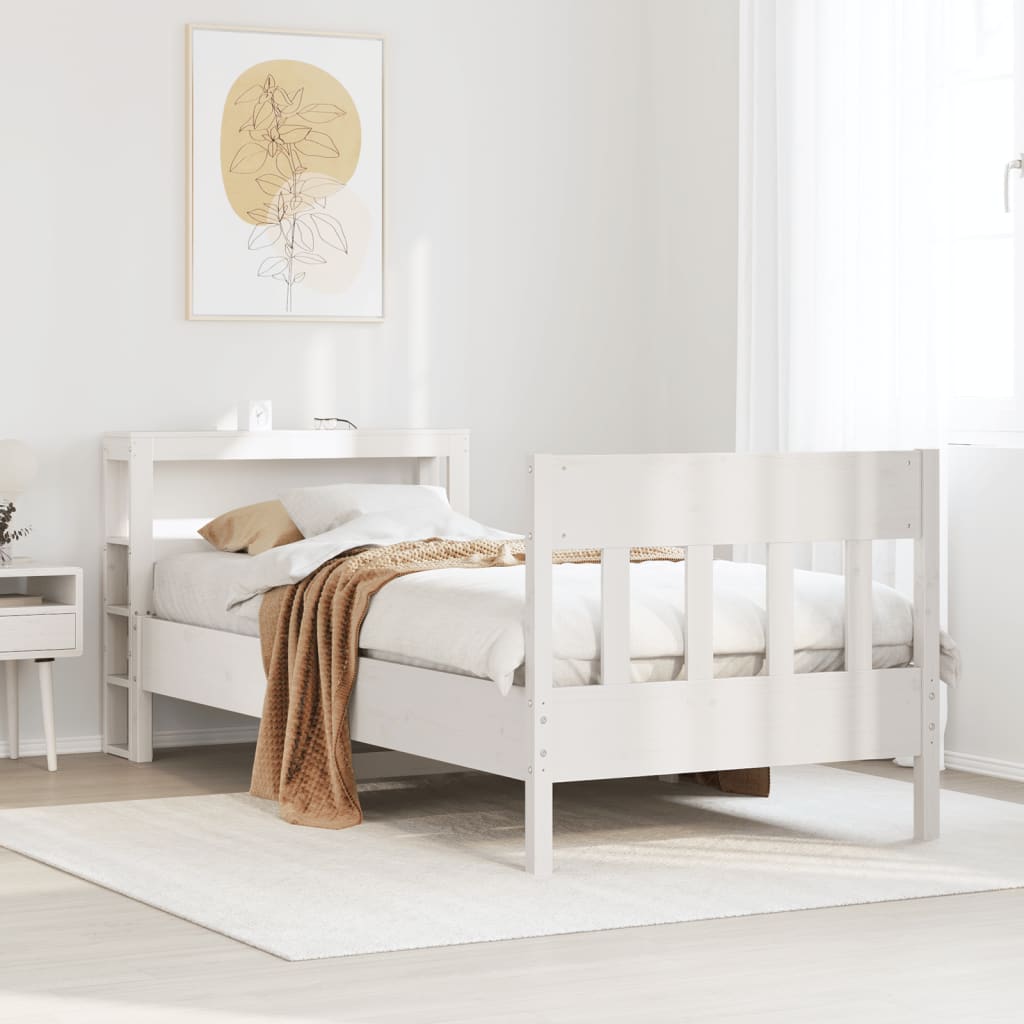 Vetonek Estructura de cama sin colchón madera maciza blanca 75x190 cm