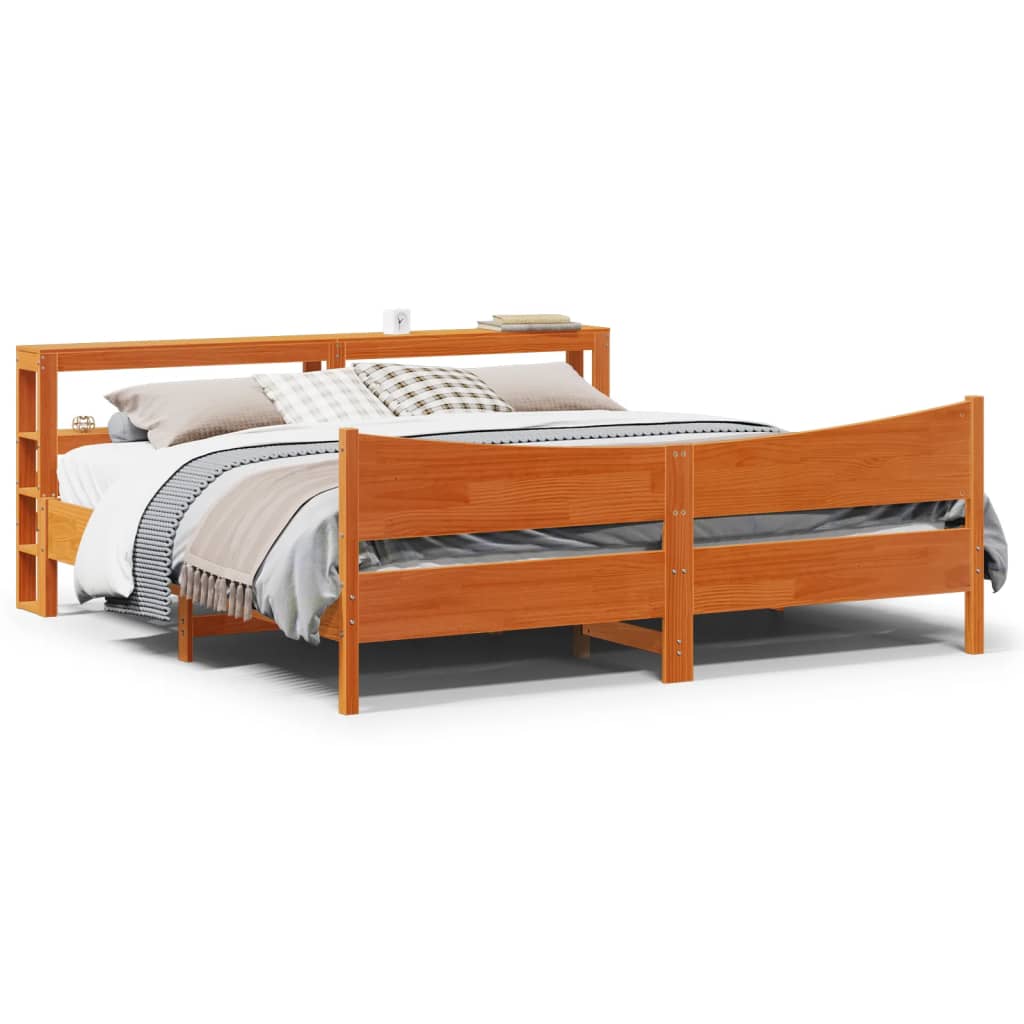 Vetonek Estructura cama con cabecero madera pino marrón cera 200x200 cm