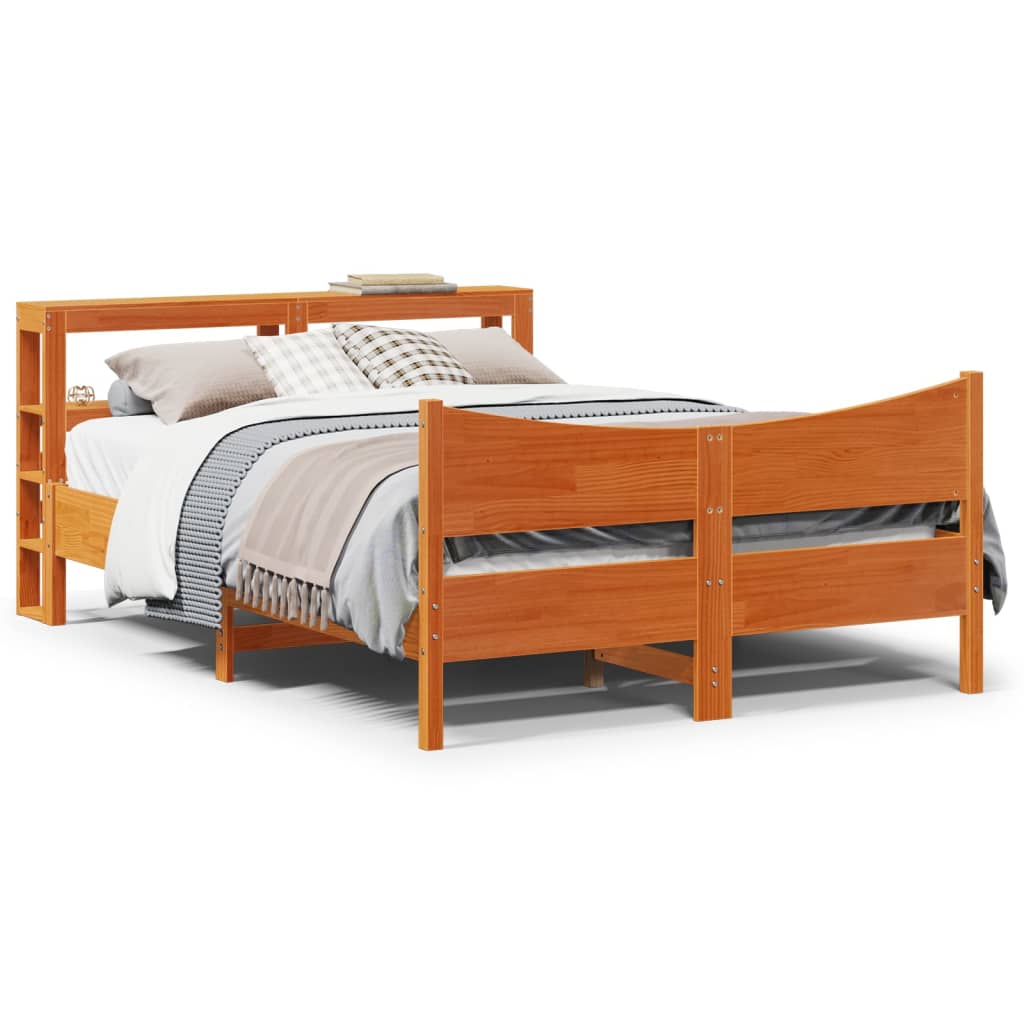 Vetonek Estructura cama con cabecero madera pino marrón cera 160x200 cm