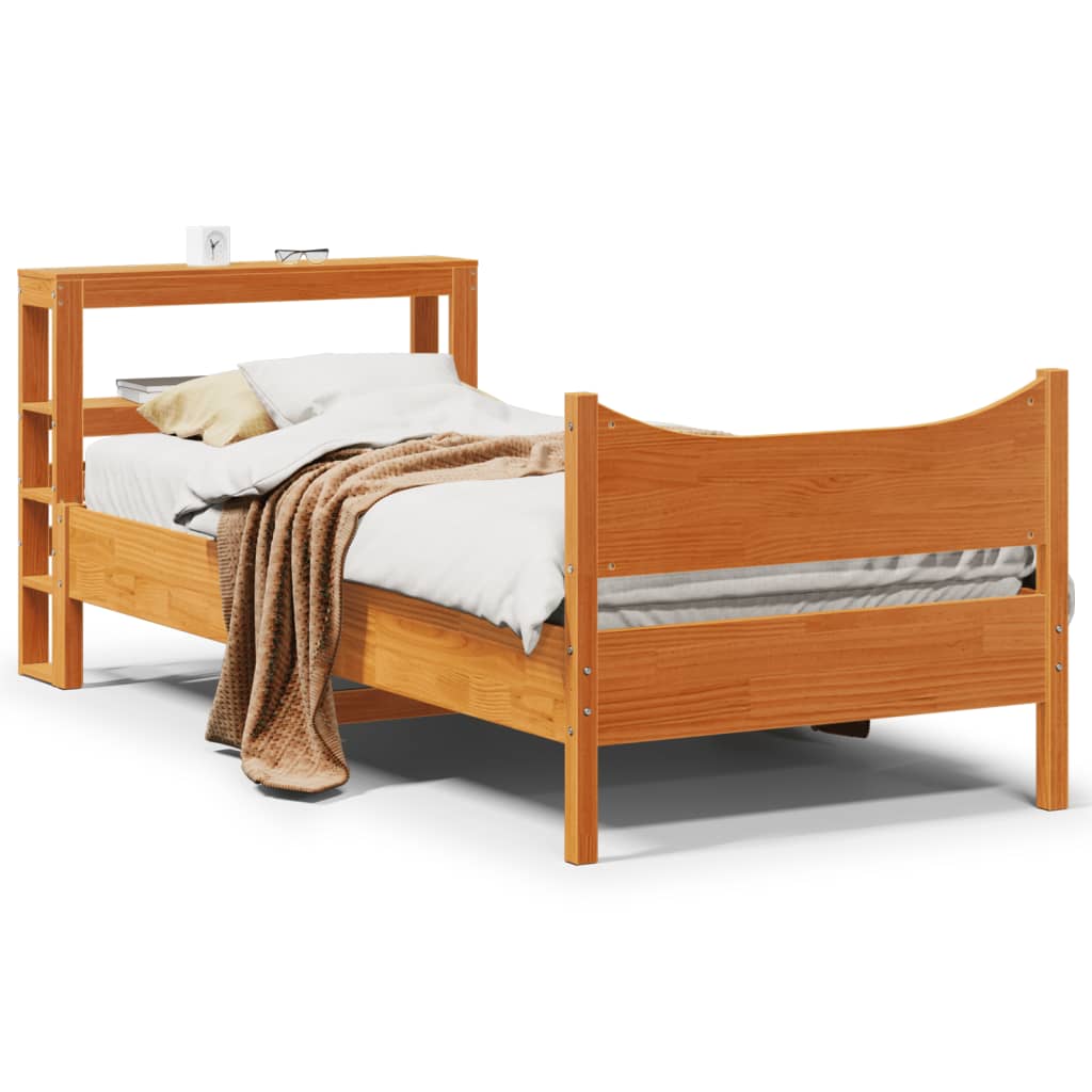 Vetonek Estructura cama con cabecero madera pino marrón cera 90x200 cm