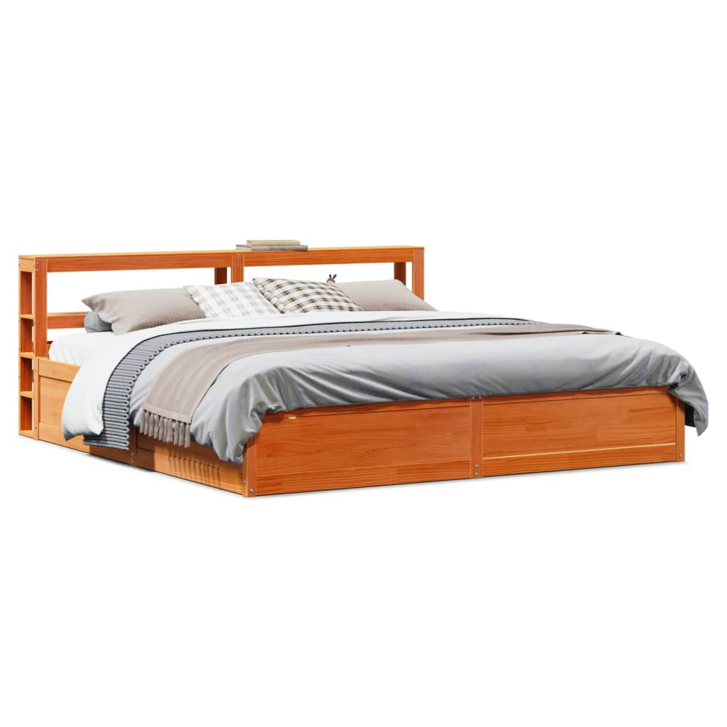 Vetonek Estructura cama con cabecero madera pino marrón cera 200x200 cm