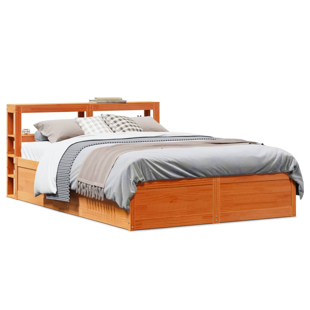 Vetonek Estructura cama con cabecero madera pino marrón cera 160x200 cm