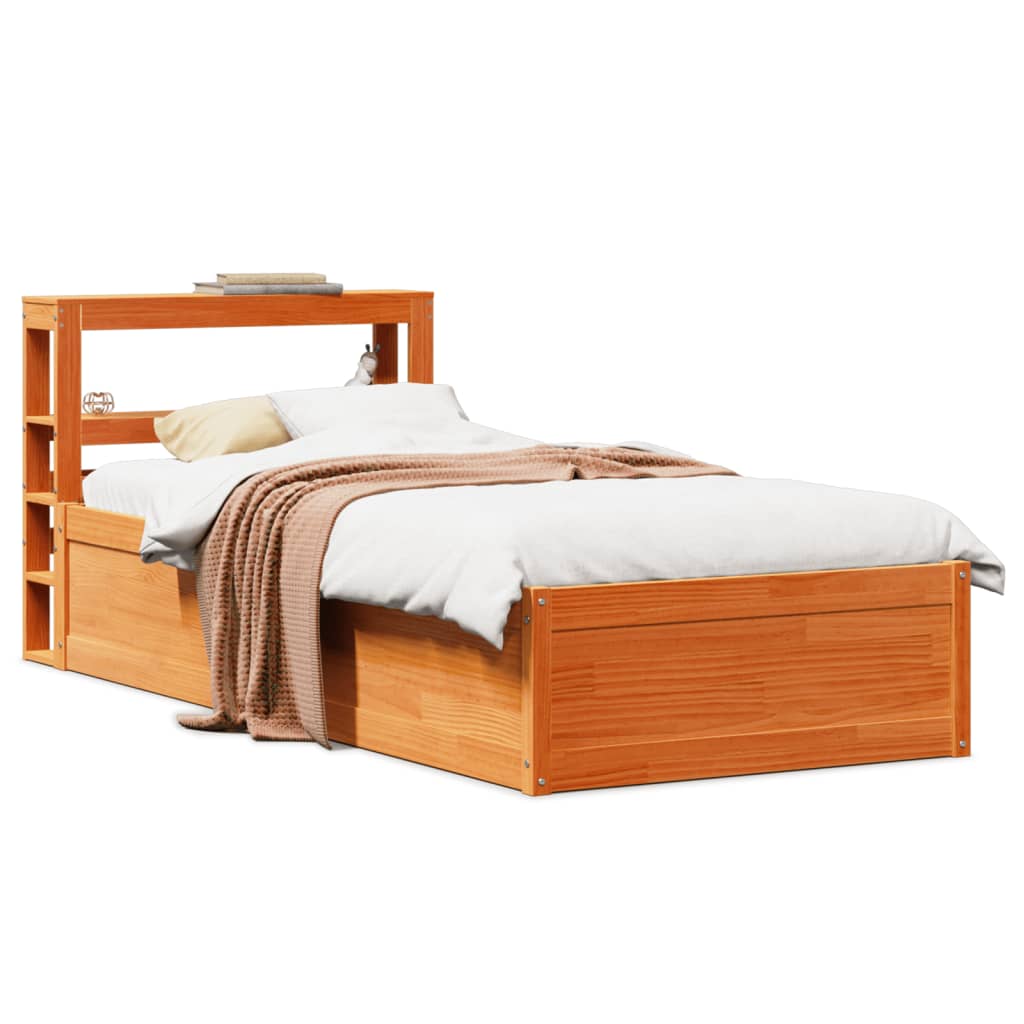 Vetonek Estructura cama con cabecero madera pino marrón cera 100x200 cm