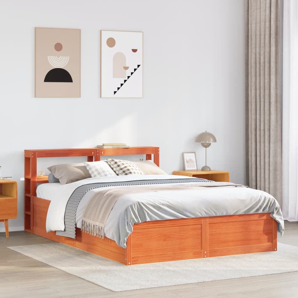 Bed with wooden brown head board wax 120x190 cm