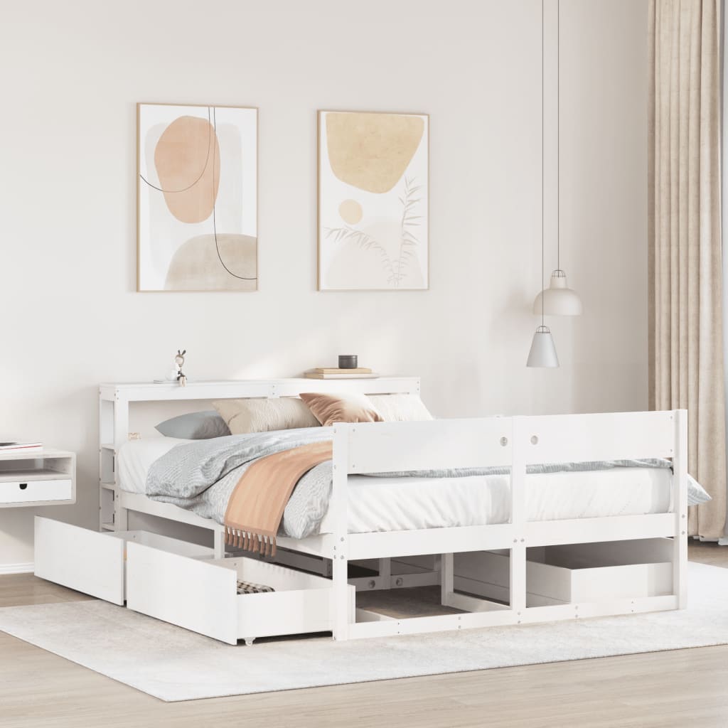 Vetonek Estructura de cama sin colchón madera de pino blanco 135x190 cm