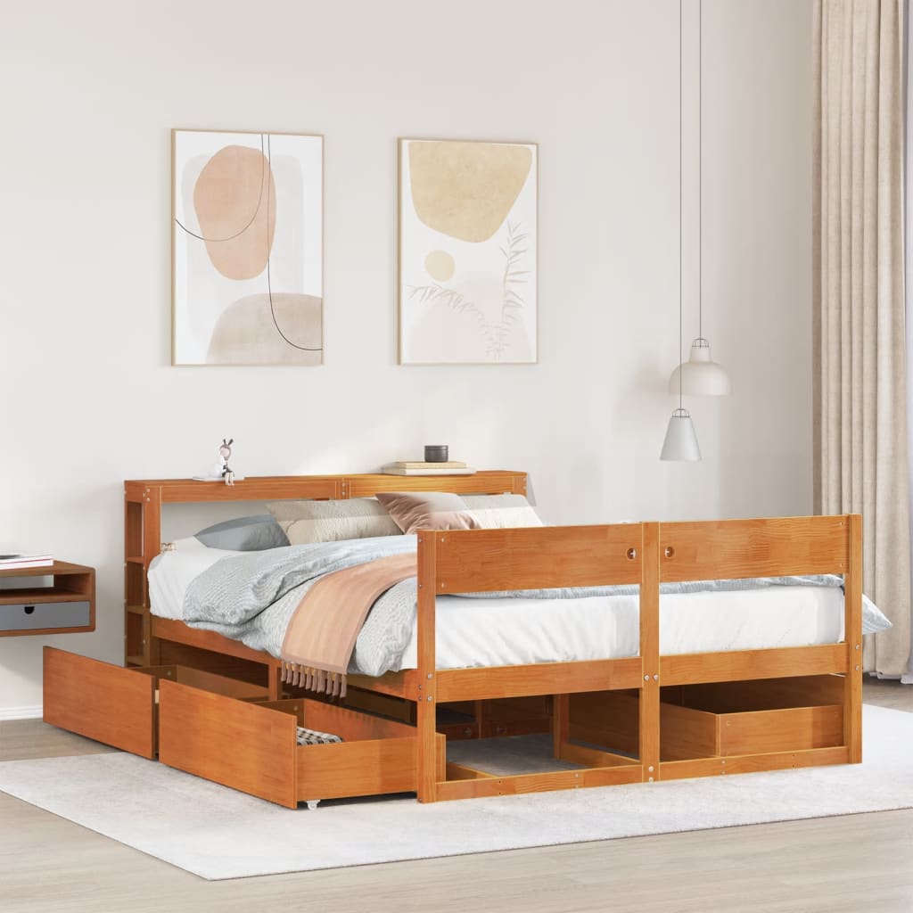 Estructura de cama sin colchón madera maciza marrón 135x190 cm - Vetonek