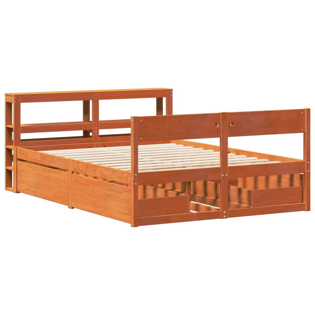 Estructura de cama sin colchón madera maciza marrón 135x190 cm - Vetonek