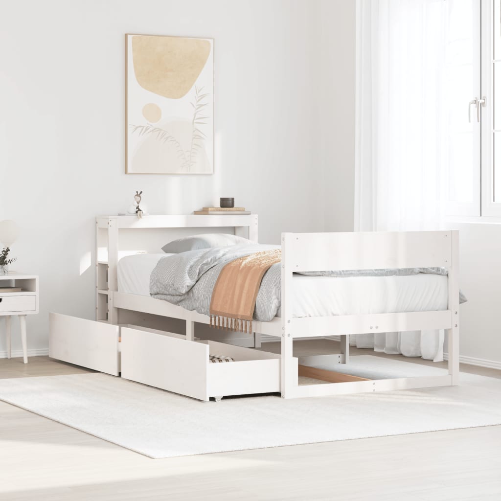 Vetonek Estructura de cama sin colchón madera maciza blanca 75x190 cm