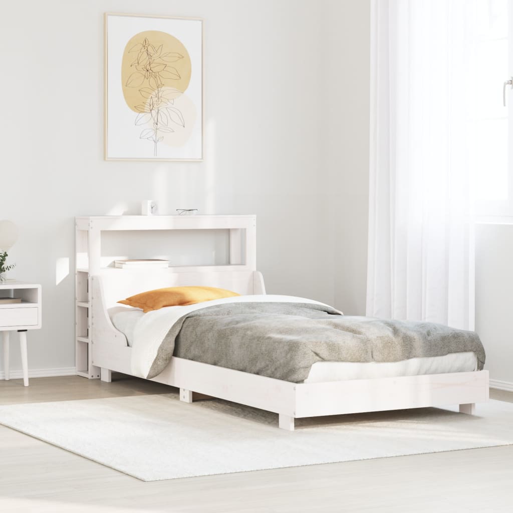 Vetonek Estructura de cama sin colchón madera maciza blanca 75x190 cm