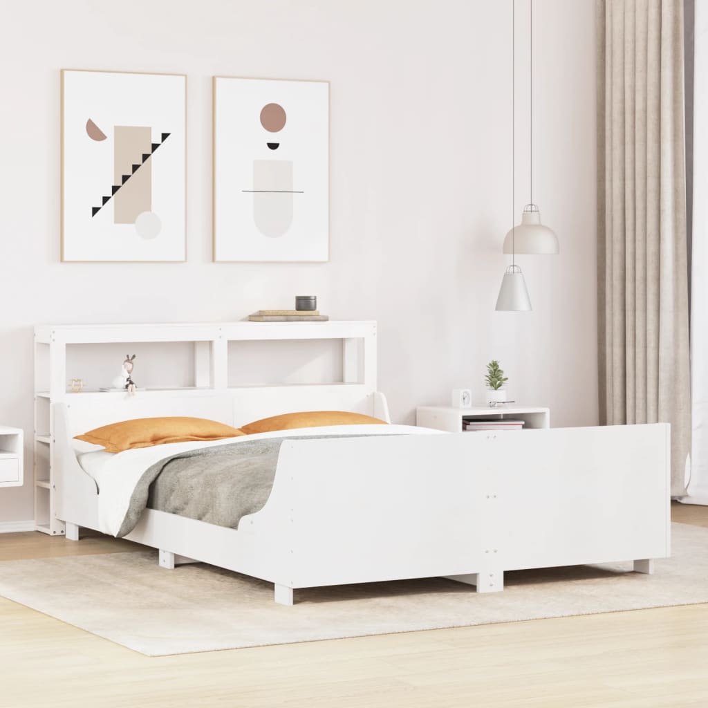 Vetonek Estructura de cama sin colchón madera de pino blanco 135x190 cm