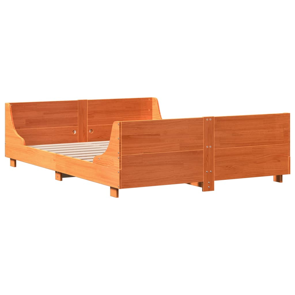 Estructura de cama sin colchón madera maciza marrón 135x190 cm v7329 - Vetonek