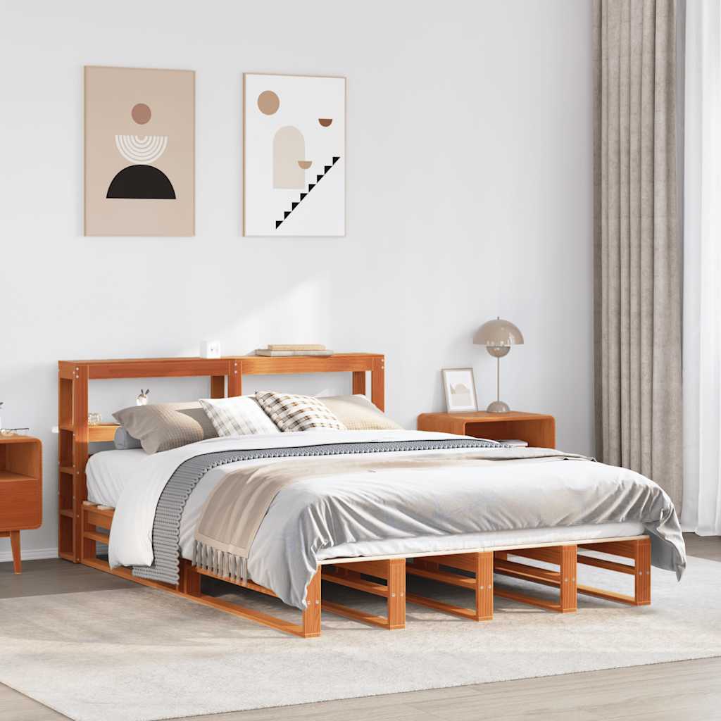 Vetonek Estructura de cama sin colchón madera maciza marrón 120x190 cm