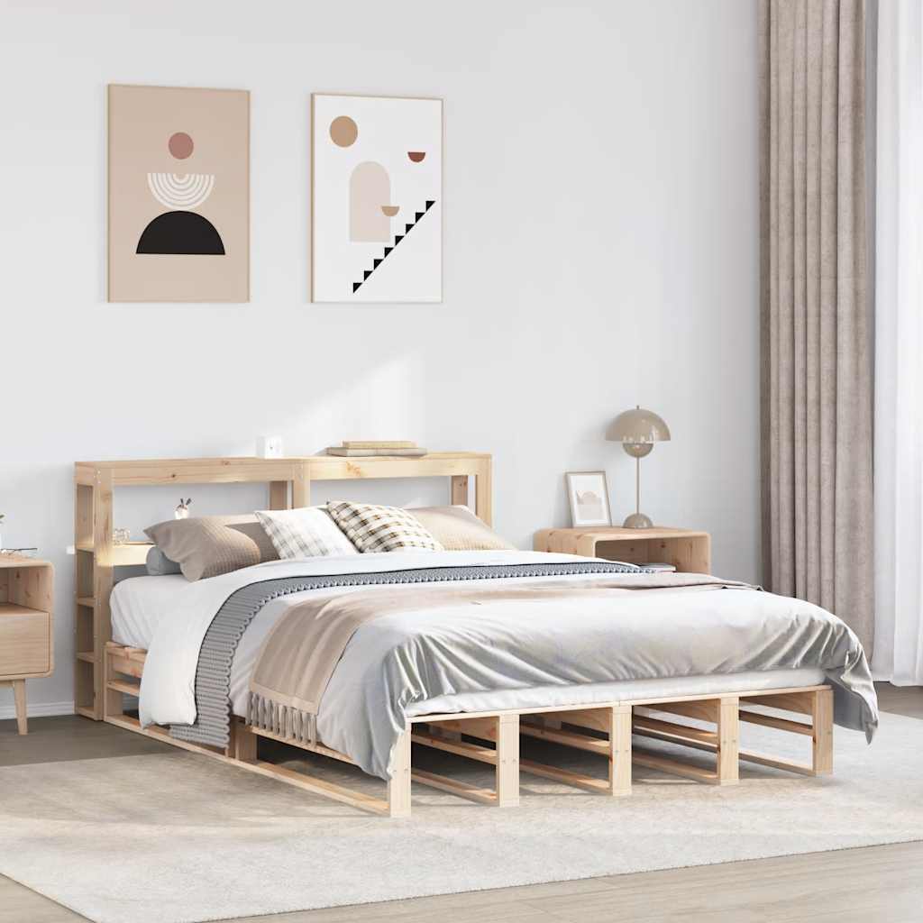 Vetonek Estructura de cama sin colchón madera maciza de pino 135x190 cm