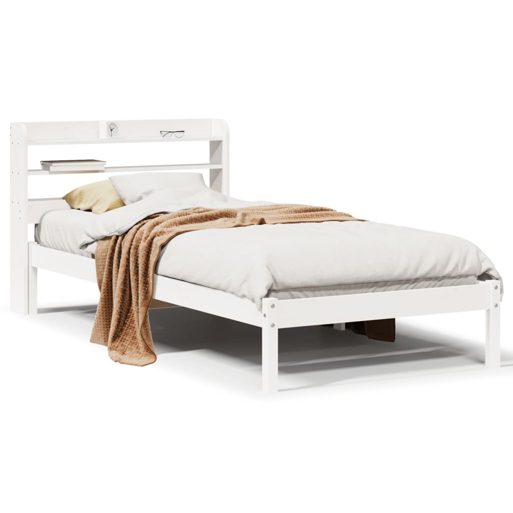 Vetonek Estructura de cama sin colchón madera maciza blanca 75x190 cm