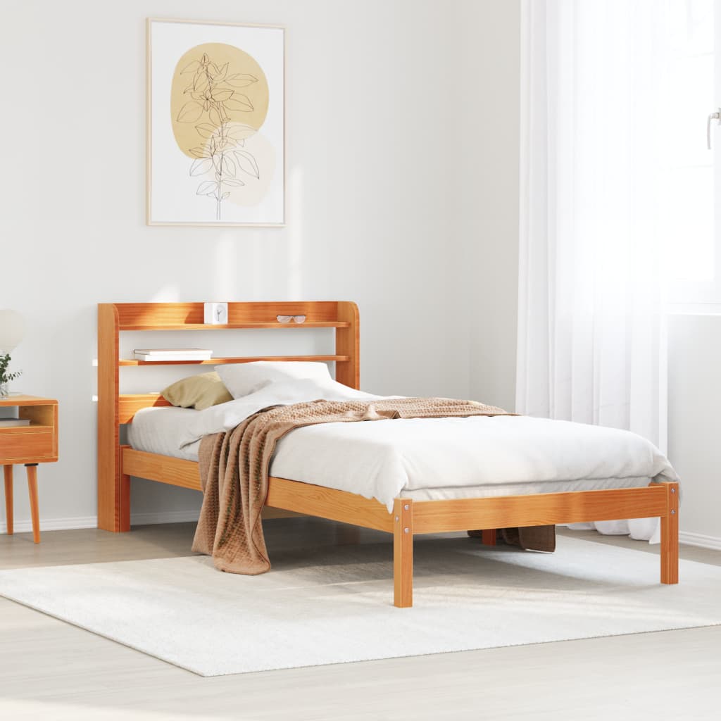 Vetonek Estructura cama con cabecero madera pino marrón cera 90x190 cm