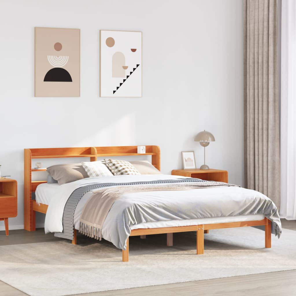 Vetonek Estructura cama con cabecero madera pino marrón cera 120x190 cm