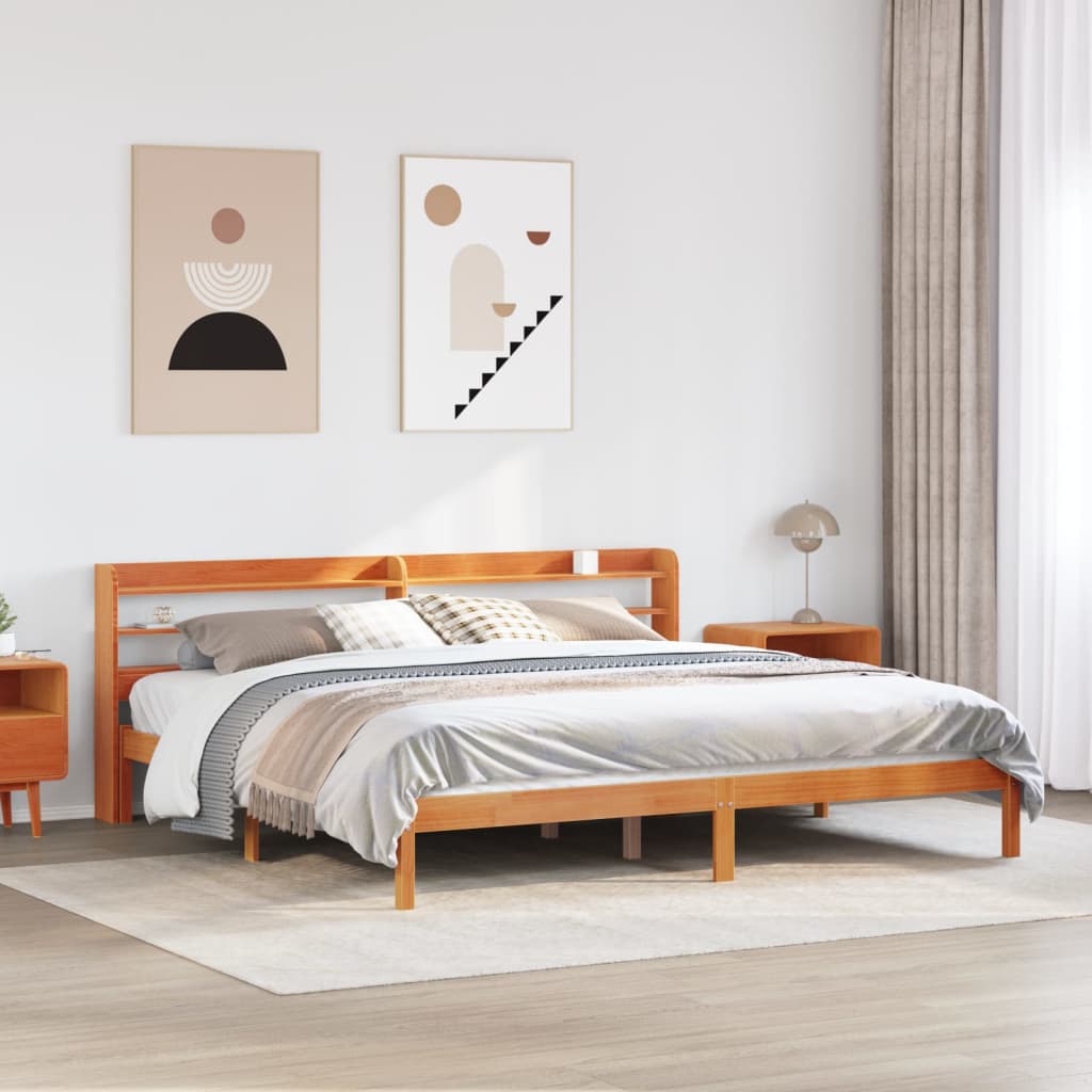 Vetonek Estructura cama con cabecero madera pino marrón cera 180x200 cm