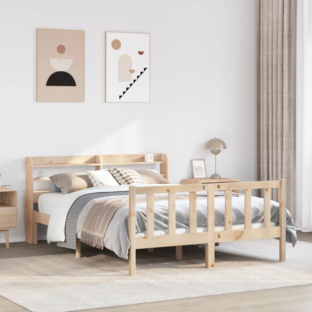 Vetonek Estructura de cama sin colchón madera maciza de pino 135x190 cm