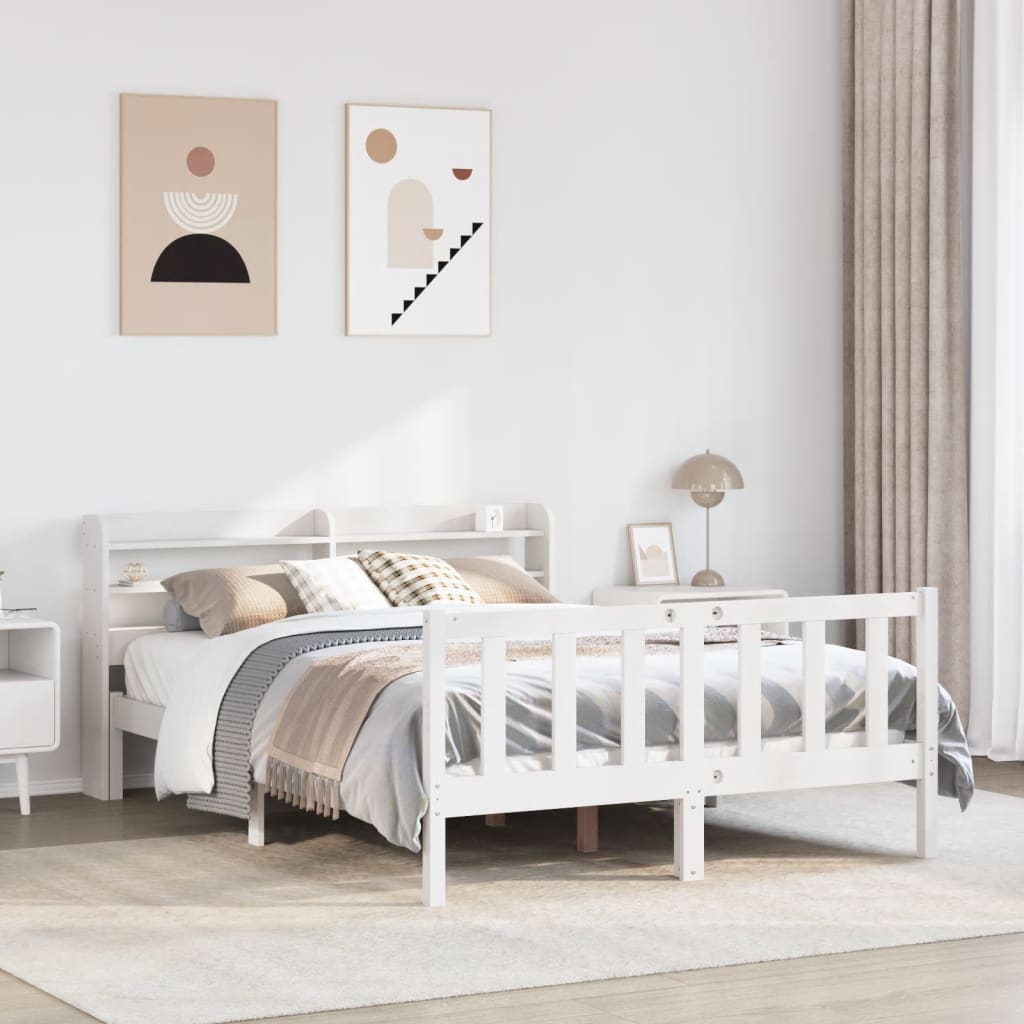 Vetonek Estructura de cama sin colchón madera de pino blanco 135x190 cm