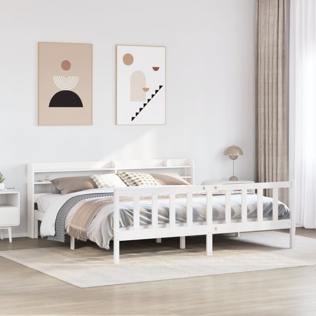 Vetonek Estructura de cama sin colchón madera maciza blanca 200x200 cm