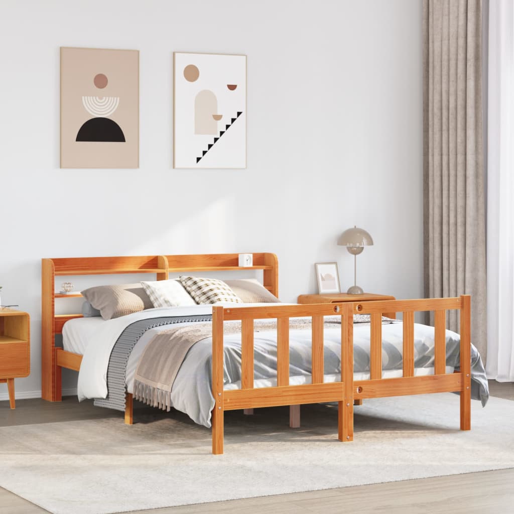 Vetonek Estructura cama con cabecero madera pino marrón cera 120x190 cm