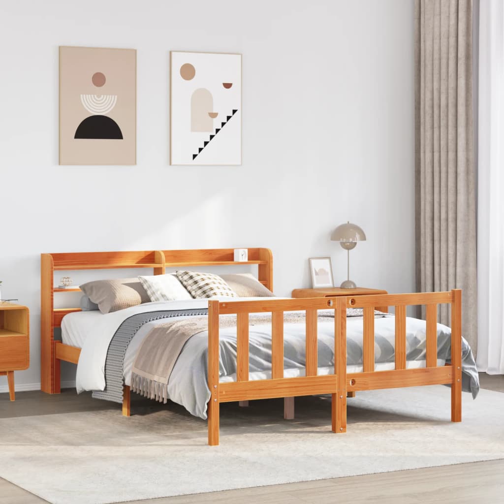 Vetonek Estructura cama con cabecero madera pino marrón cera 140x200 cm