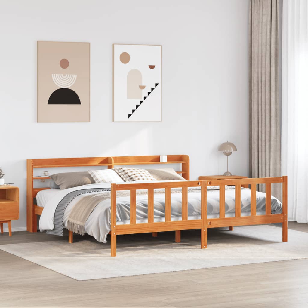 Vetonek Estructura cama con cabecero madera pino marrón cera 180x200 cm