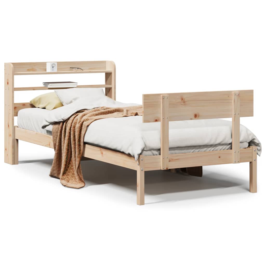 Vetonek Estructura de cama sin colchón madera maciza pino 75x190 cm