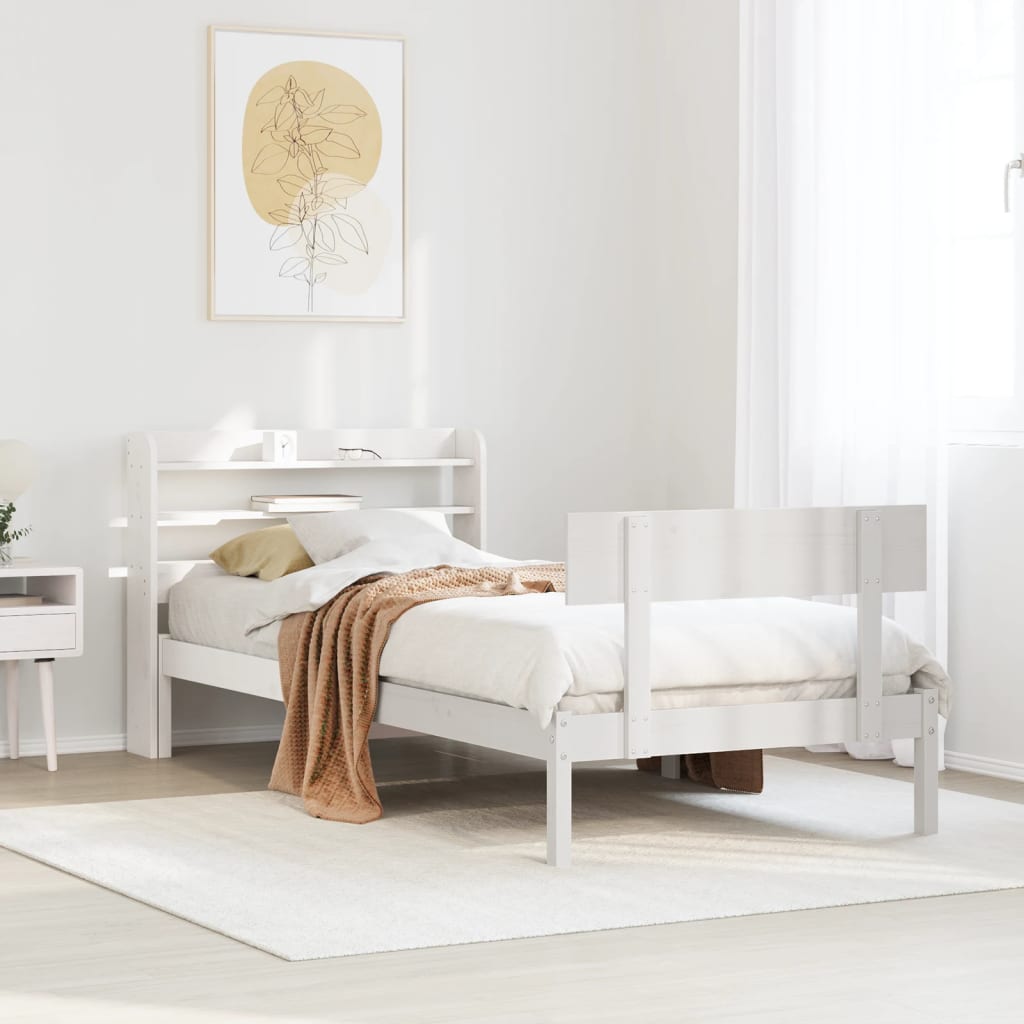 Vetonek Estructura de cama sin colchón madera maciza blanca 75x190 cm