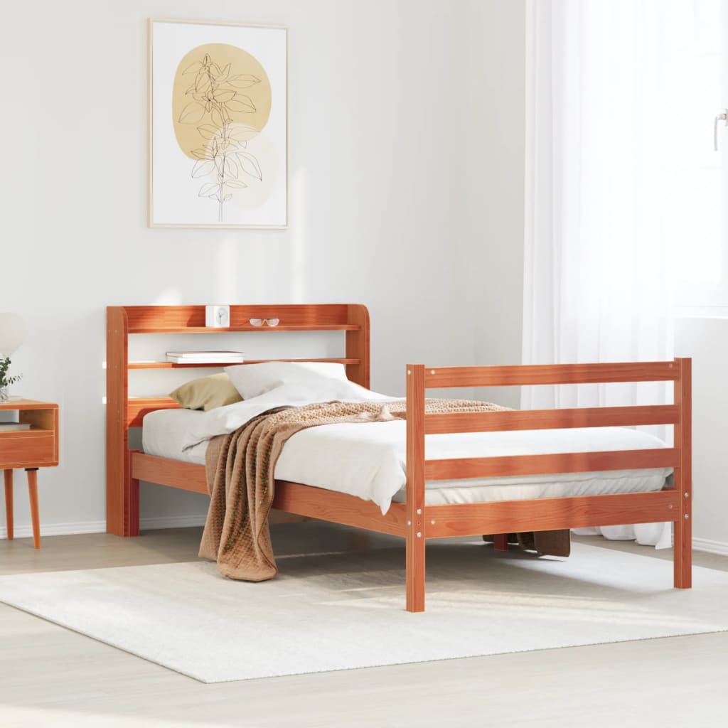 Estructura de cama sin colchón madera maciza marrón 75x190 cm v9118 Vetonek