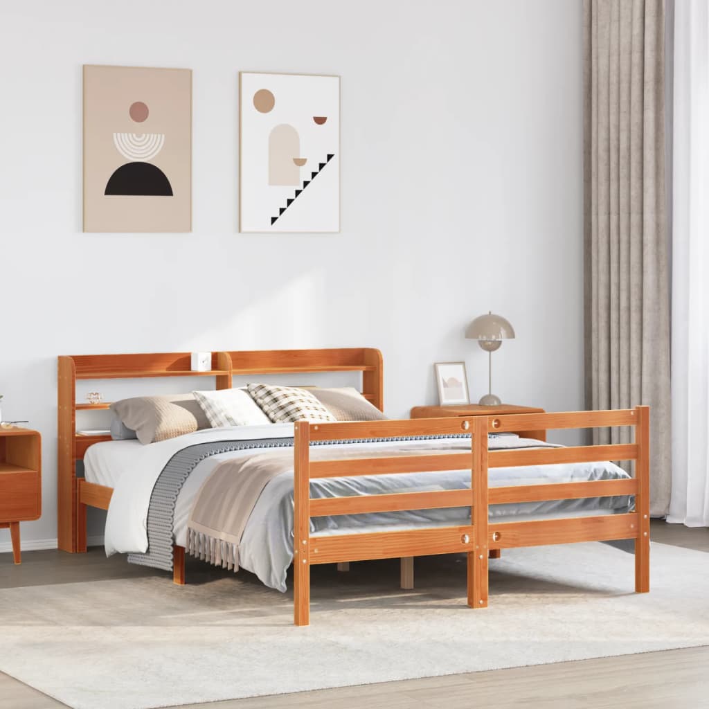 Vetonek Estructura de cama sin colchón madera maciza marrón 120x190 cm