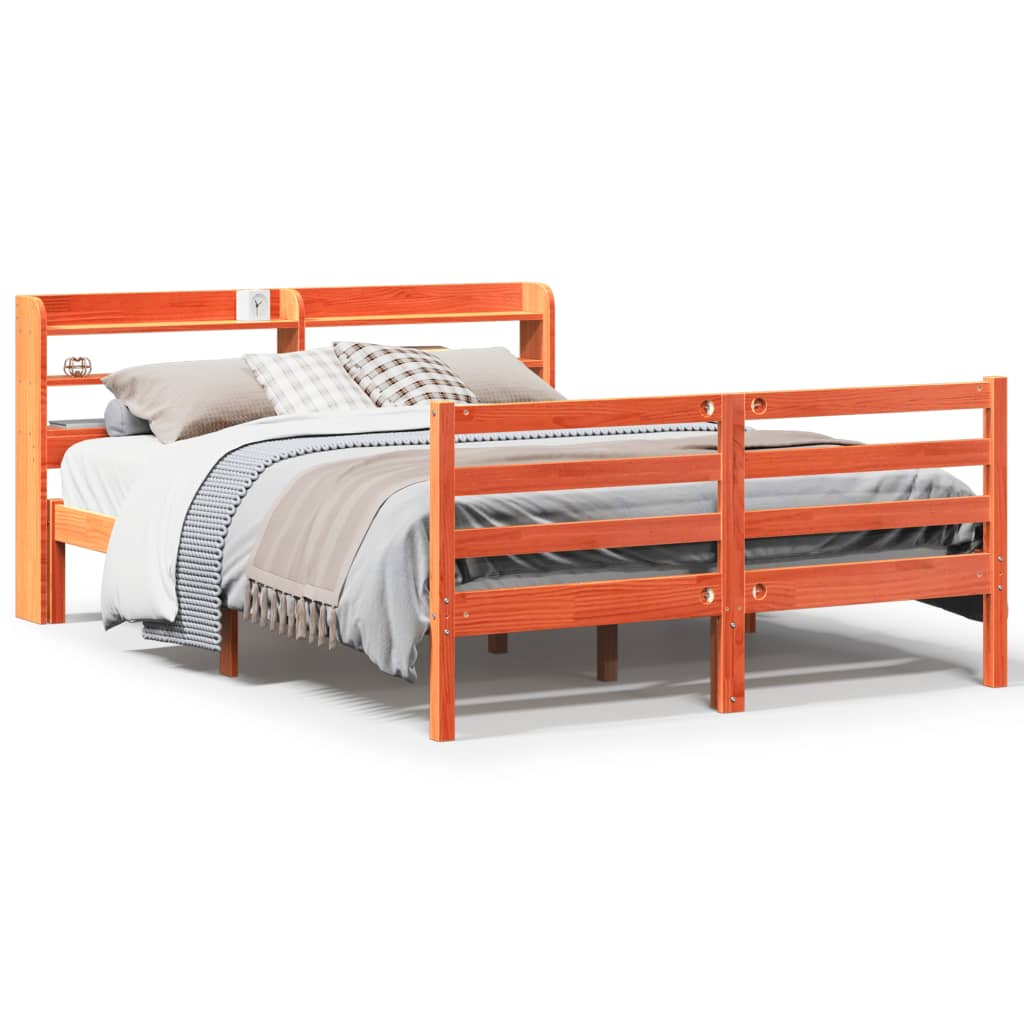 Vetonek Estructura de cama sin colchón madera maciza marrón 135x190 cm